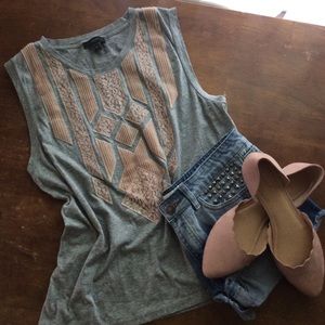 J Crew Blush & Gray Sleeveless Geometric T Shirt